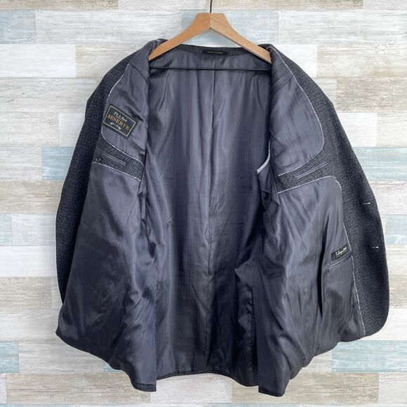 Jos A Bank Reserve Tollegno 1900 Sport Coat Gray Micro Windowpane Tweed Mens 46L - Picture 4 of 10